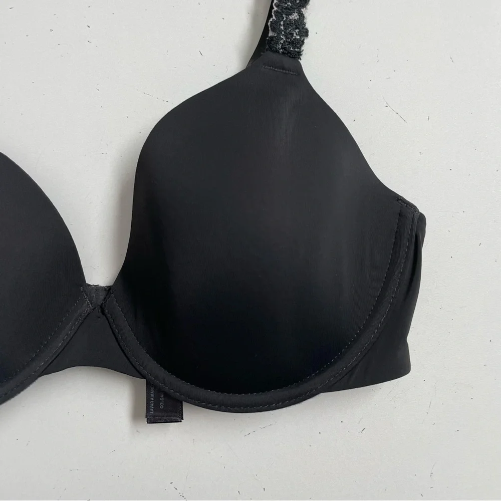 Natori Bra Lightly Lined Padded Underwire Floral Lace Trim Lightweight Black 32C